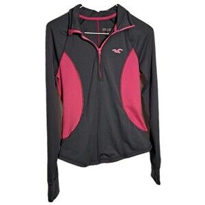 Hollister 1/4 Zip Pullover Women Size Large Gray & Pink Athletic Stretch